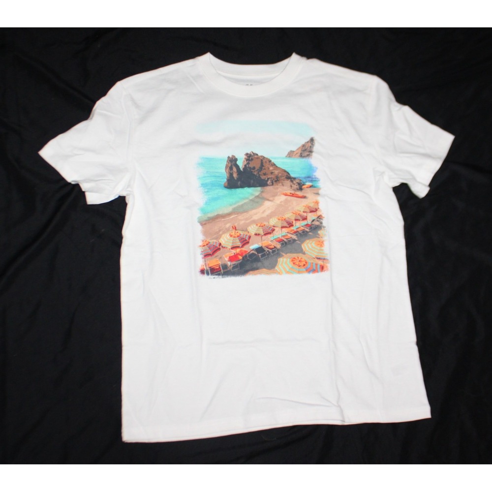 NEW Goodfellow Shirt Men's White Graphic T-shirt Crewneck Beach Size S